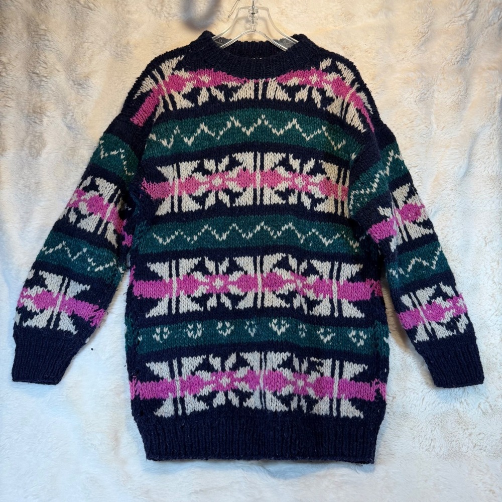 Runa Maki Hand Craft‎ Wool Wash XL Geometric Pattern Sweater Made Ecuador